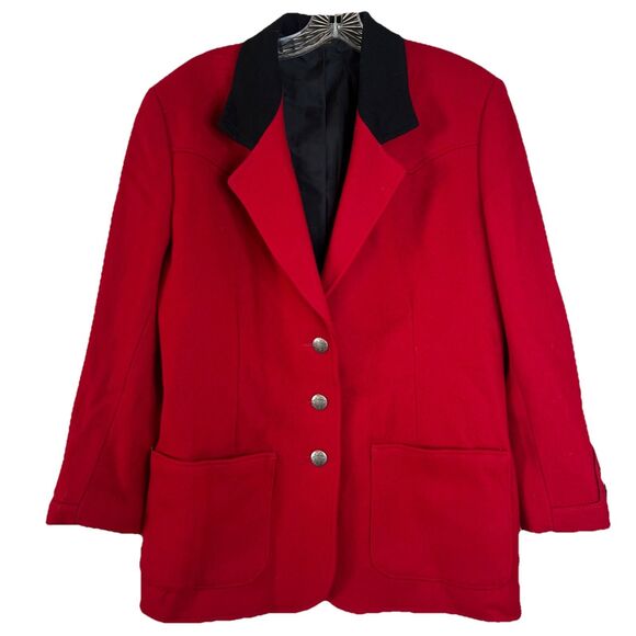 VINTAGE Pioneer Wear Womens Western Red Wool Jacket Cowgirl USA Size Large - Picture 1 of 7